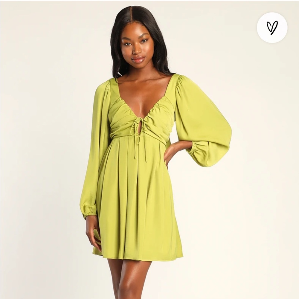 Lulu’s Light green satin tie back mini dress